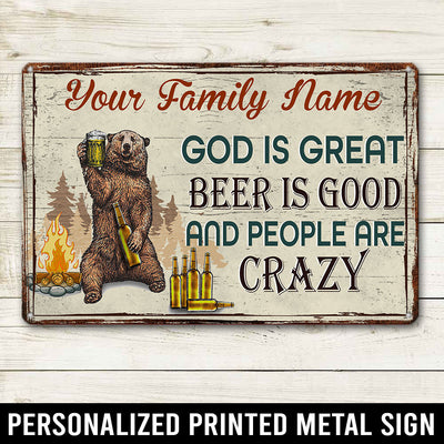 89Customized Personalized Printed Metal Sign Camping God Is Great Beer Is Good