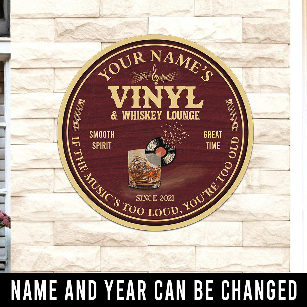 89Customized Vinyl and whiskey lounge personalized wood sign