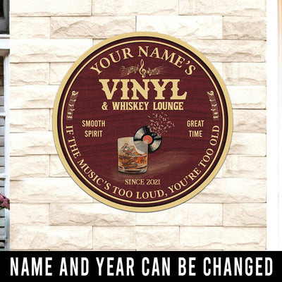 89Customized Vinyl and whiskey lounge personalized wood sign