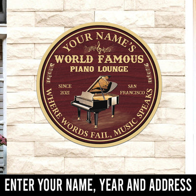 89Customized piano lounge where words fail music speaks personalized wood sign