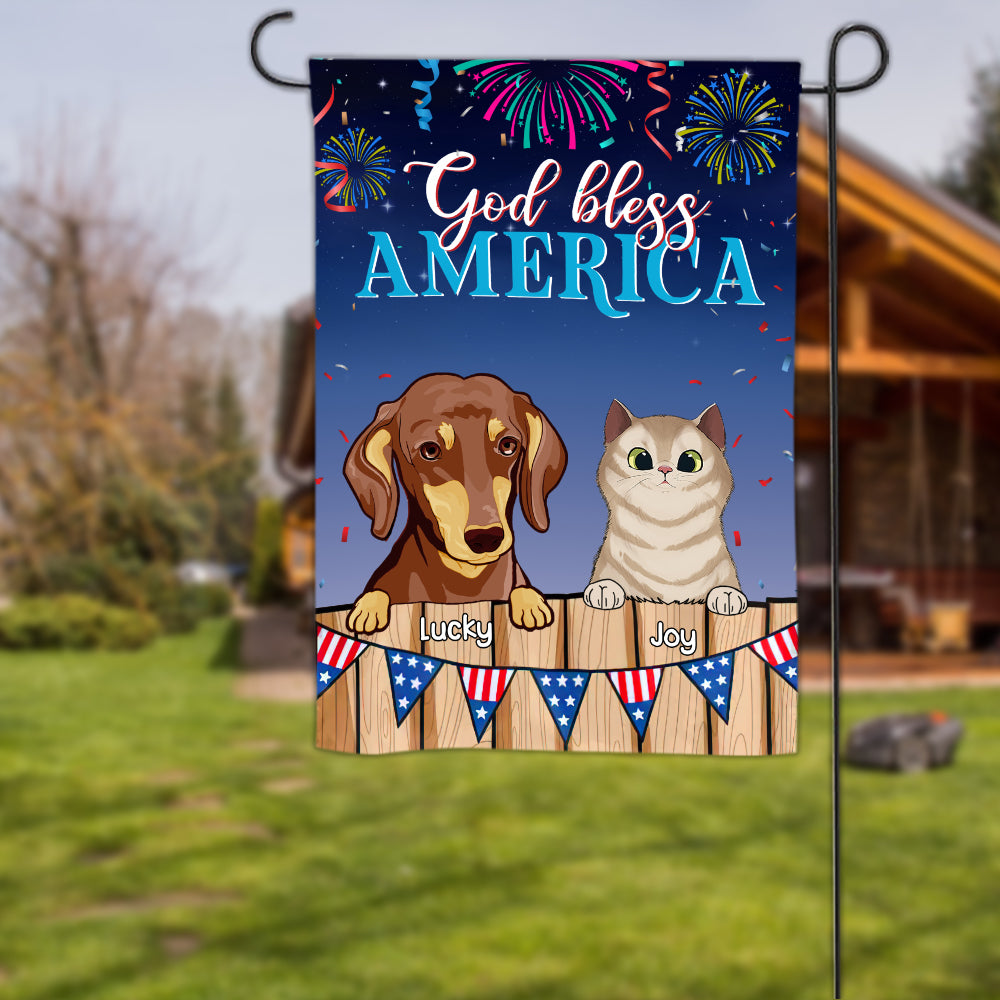 89Customized Dogs And Cats Happy 4th Of July Personalized Garden Flag