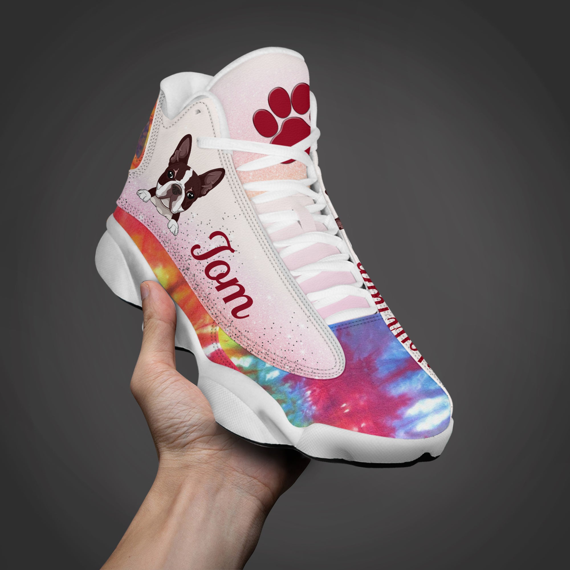 89Customized Tie Dye Pattern Funny Dog Customized White Air JD13 Shoes