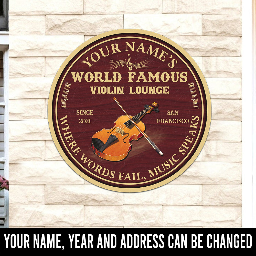 89Customized violin lounge where words fail music speaks personalized wood sign