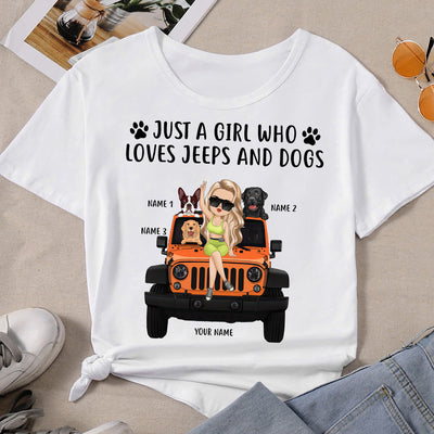 89Customized Just a girl who loves jeeps & dogs chibi jeep girl Customized Shirt