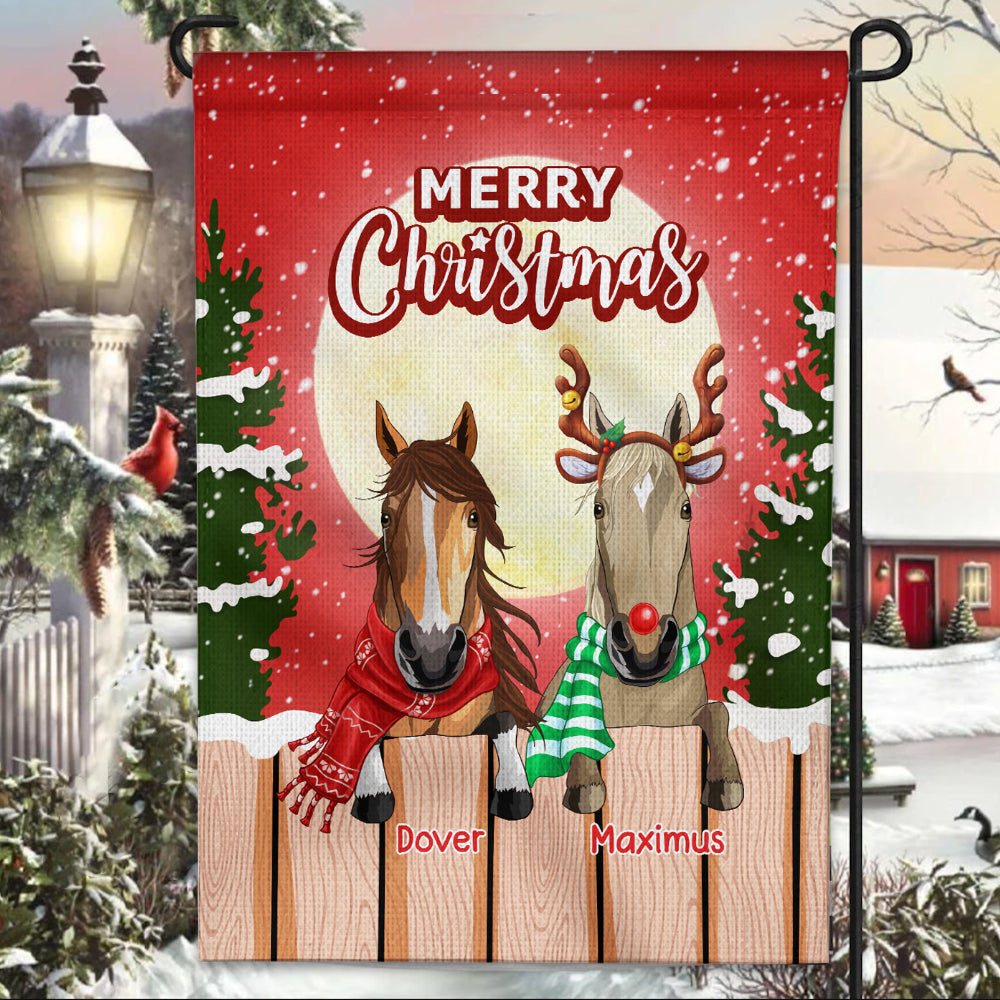 89Customized Horses Merry Chistmas Personalized Garden Flag