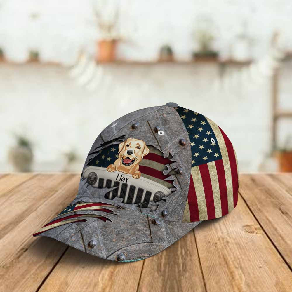 89Customized Personalized Cap Jeep Dog American Flag