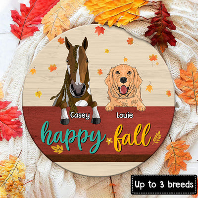 89Customized Fall Season Dogs And Horses Welcome Personalized Wood Sign