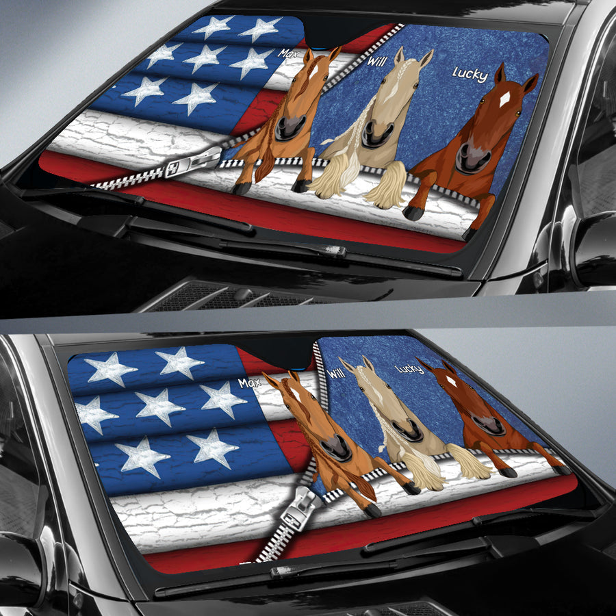 89Customized America Horse flag personalized car sun shade