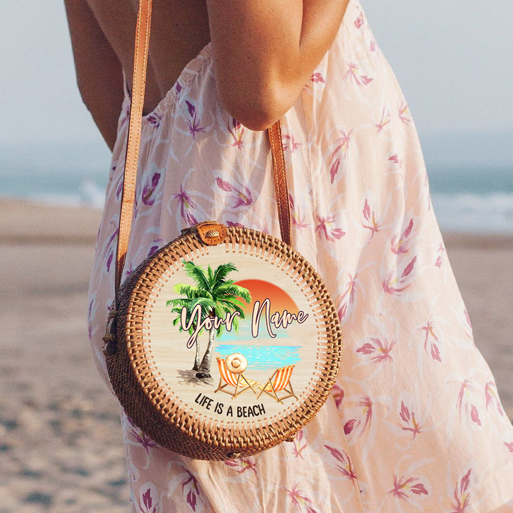 89 Customeized Life is a beach personalized rattan straw bag