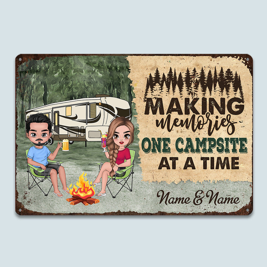 89 Customeized Making memories one campsite at a time Doll Camping Couple Ver.3 Personalized Metal Sign