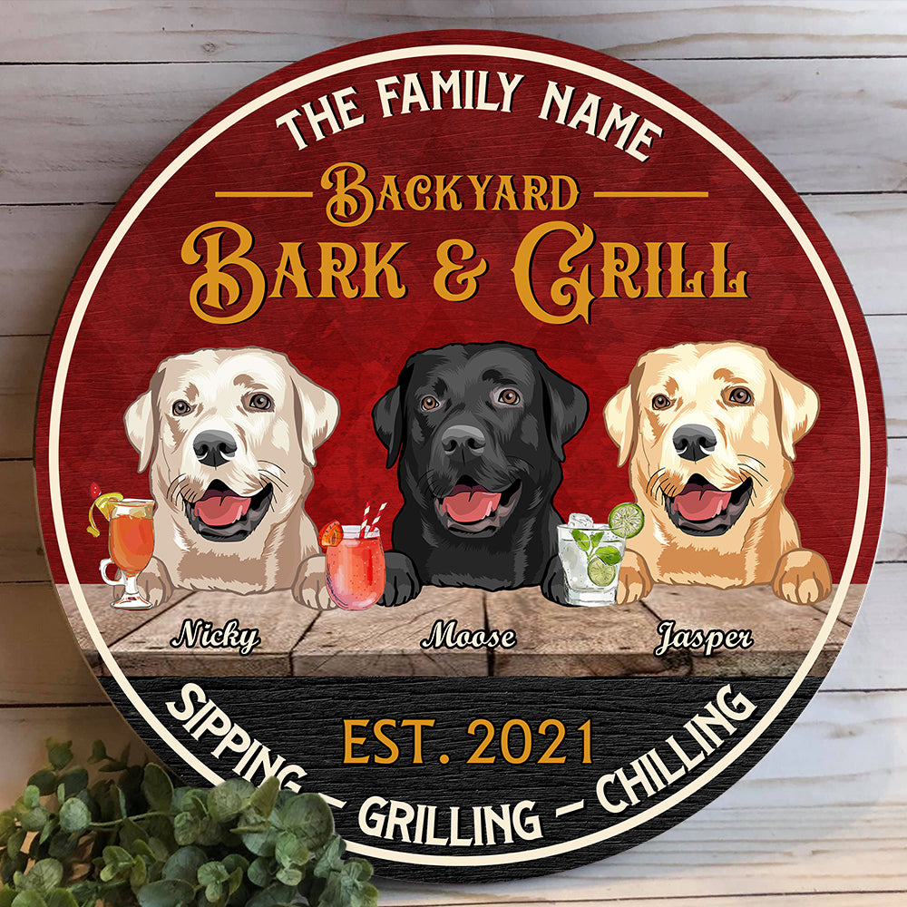 89Customized Backyard Bark & Grill Funny Personalized Wood Sign 2