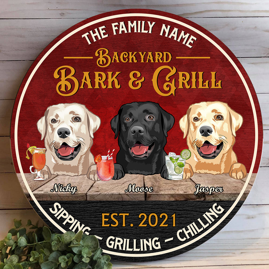 89Customized Backyard Bark & Grill Funny Personalized Wood Sign 2