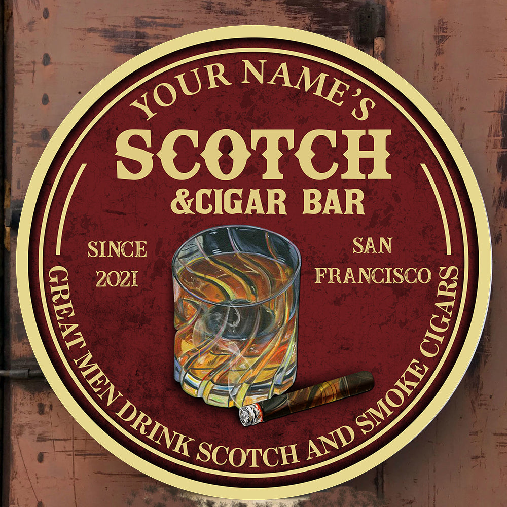 89Customized great men drink scotch and smoke cigars personalized wood sign