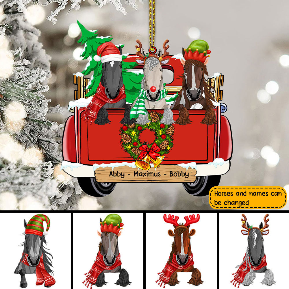 89Customized Christmas Horses On Truck Personalized One Sided Ornament