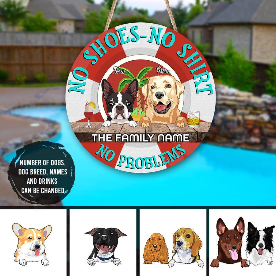 89Customized No shoes No shirt No problems Pool Bar Dog Customized Wood Sign