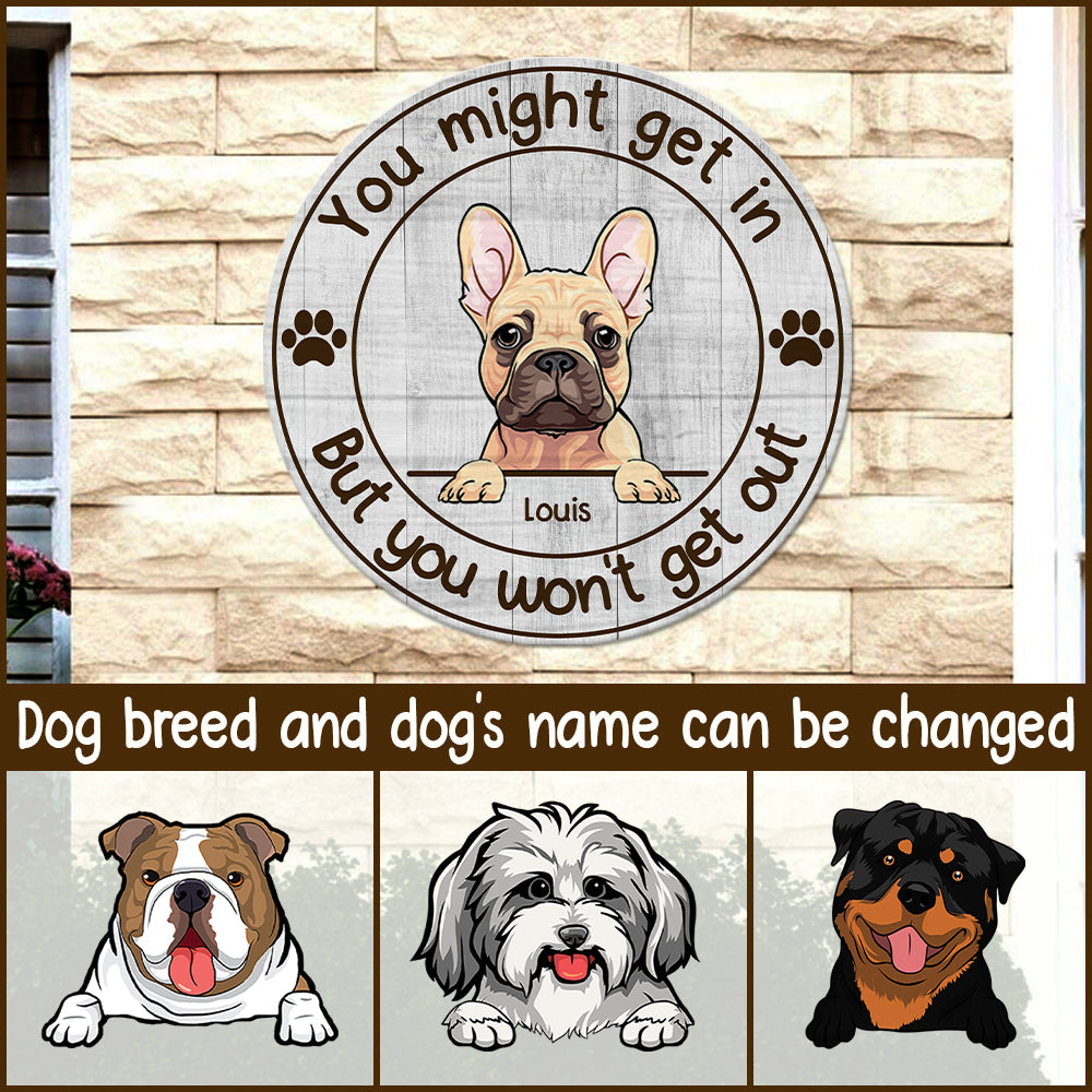 89Customized You might get in but you won't get out personalized wood sign
