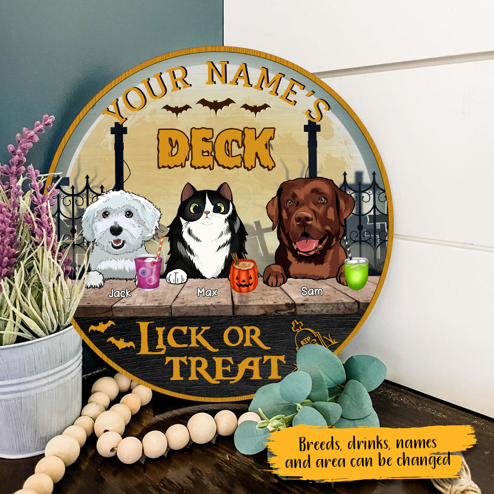 89Customized Halloween Dogs/Cats Welcome To Our Backyard/Deck/Patio Personalized Wood Sign