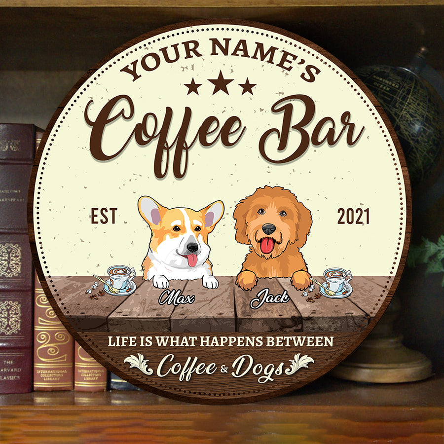 89Customized Life is what happens between coffee and dog Customized Wood Sign