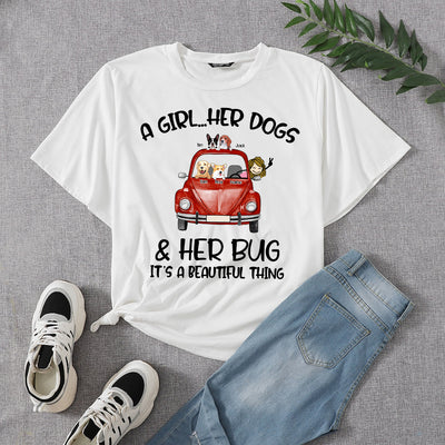 89Customized Personalized 2D Shirt Bug Girl VW Beetle Van Dog