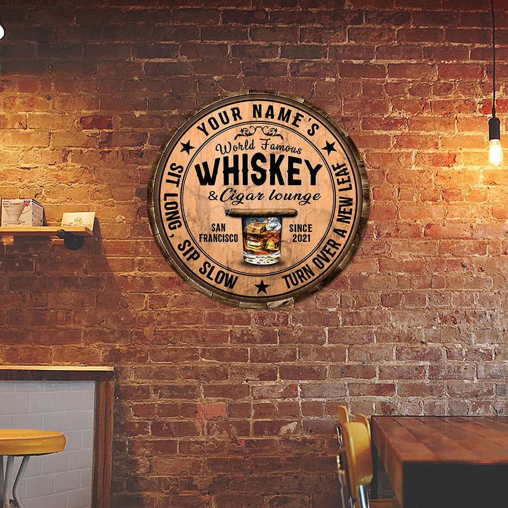 89Customized Cigar & Whiskey lounge turn over a new leaf Customized Wood Sign
