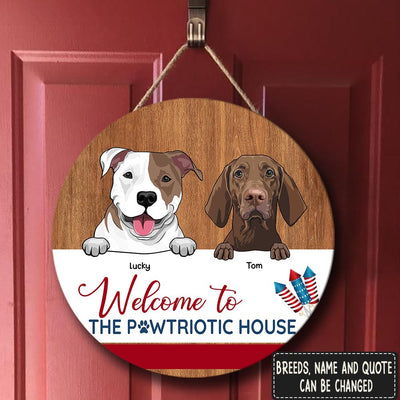 89Customized Welcome To The Pawtriotic House Funny Dogs And Cats Personalized Wood Sign