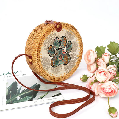 89 Customeized Dog Lovers Mandala Personalized Rattan Straw Bag