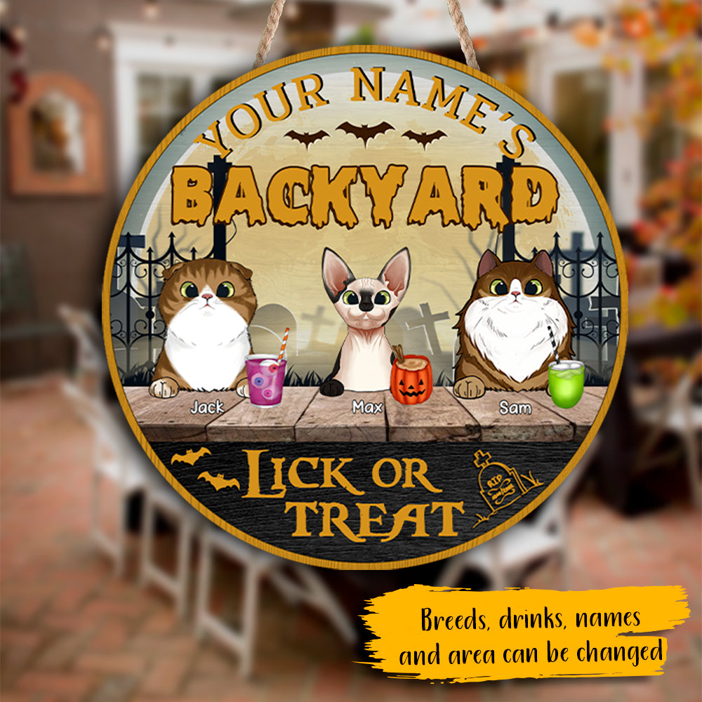 89Customized Halloween Dogs/Cats Welcome To Our Backyard/Deck/Patio Personalized Wood Sign