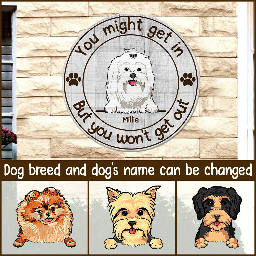 89Customized You might get in but you won't get out personalized wood sign