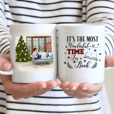 Personalized Mug Christmas Girl Reading Book Loves Dogs