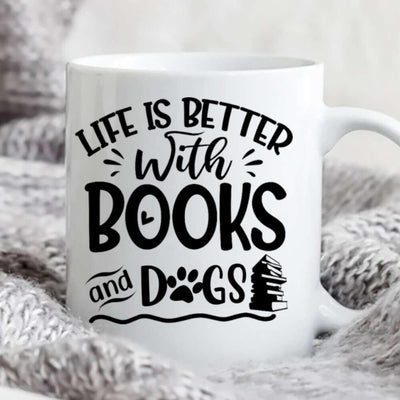 Personalized Mug Autumn Girl At Dock Reading Books Loves Dogs