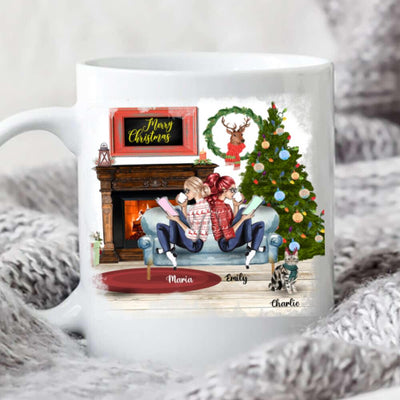 Personalized Mug Christmas Best Friend Reading Books Loves Cats