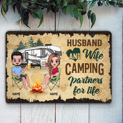 89 Customeized Husband & Wife Camping partners for life Doll Camping Couple Ver.2 Personalized Metal Sign