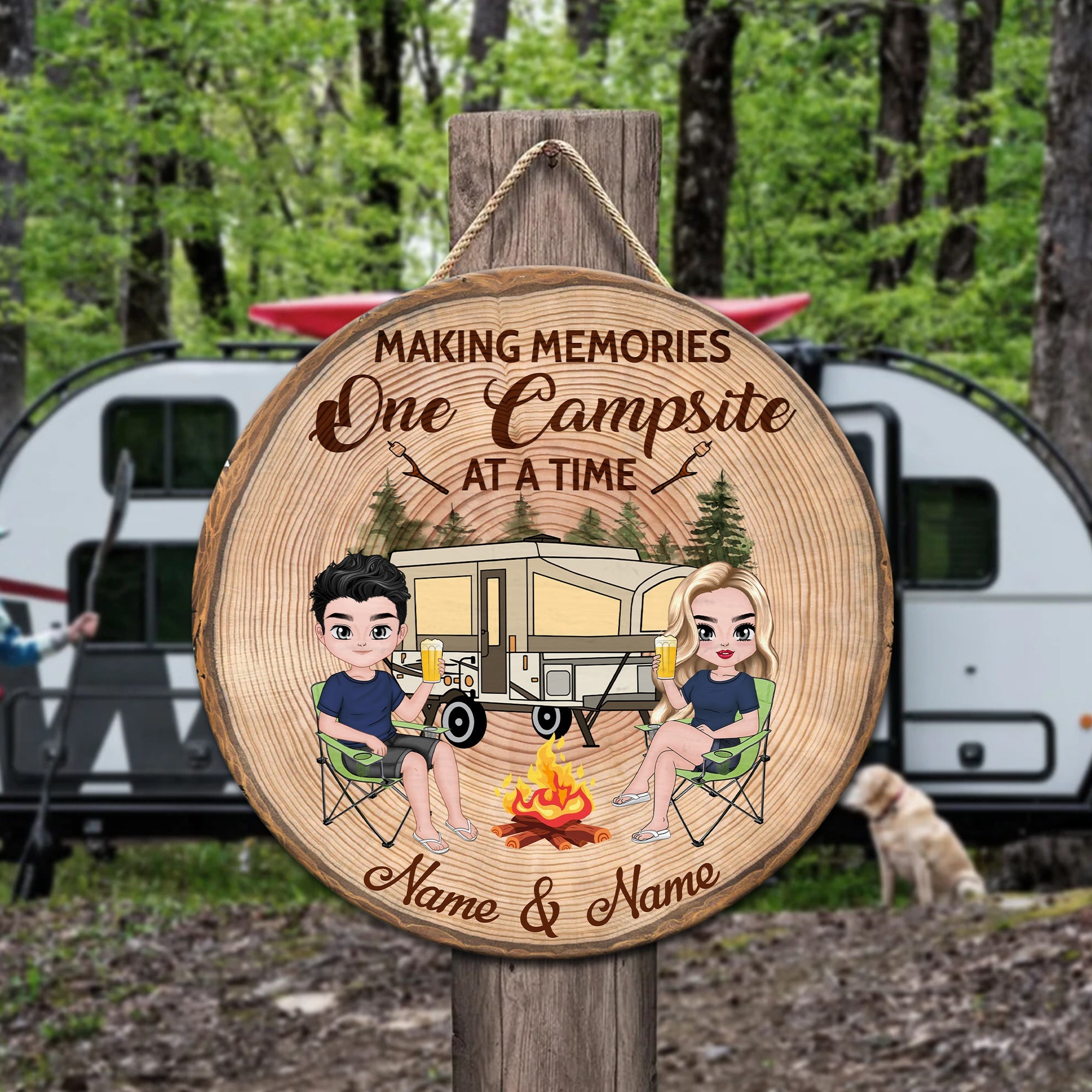 89 Customeized Making memories one campsite at a time Doll Camping Couple Ver.5 Personalized Wood Sign