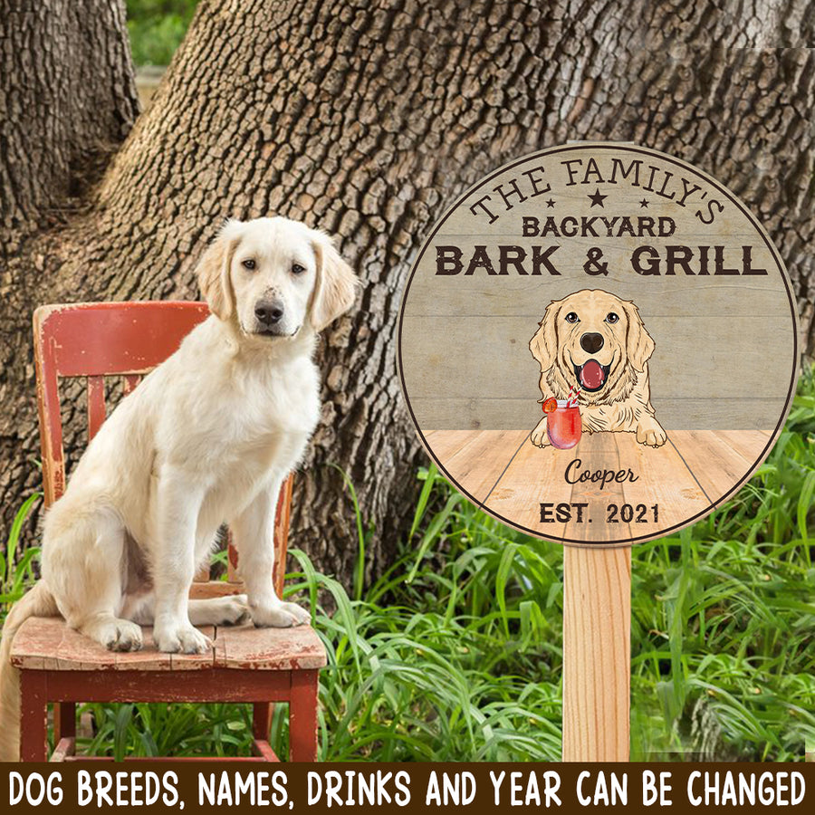 89Customized Backyard Bark & Grill Dog Funny Personalized Wood Sign