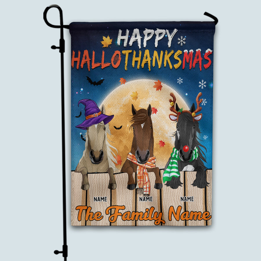 89Customized Horses Happy HalloThanksMas Personalized Garden Flag