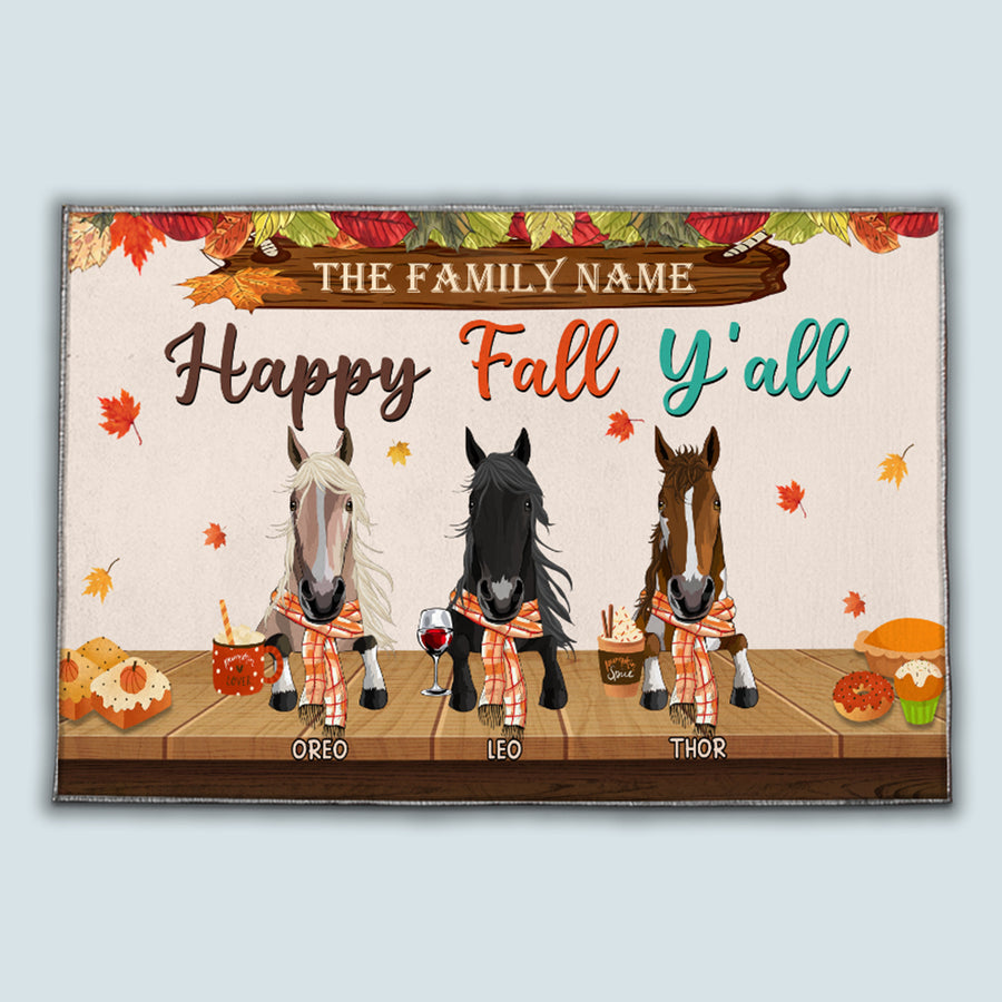 89Customized Happy Fall Y'all Horses Welcome Personalized Doormat