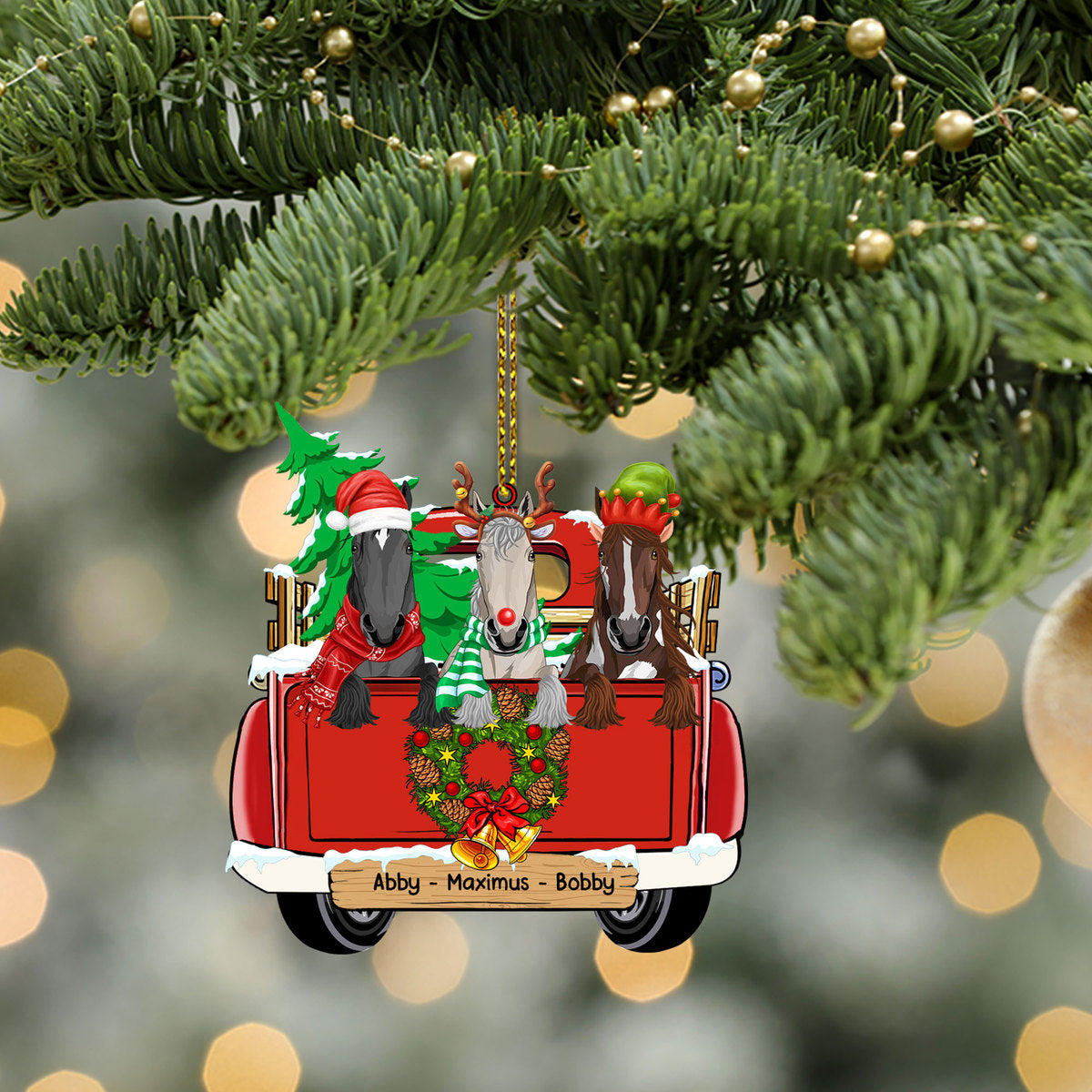 89Customized Christmas Horses On Truck Personalized One Sided Ornament