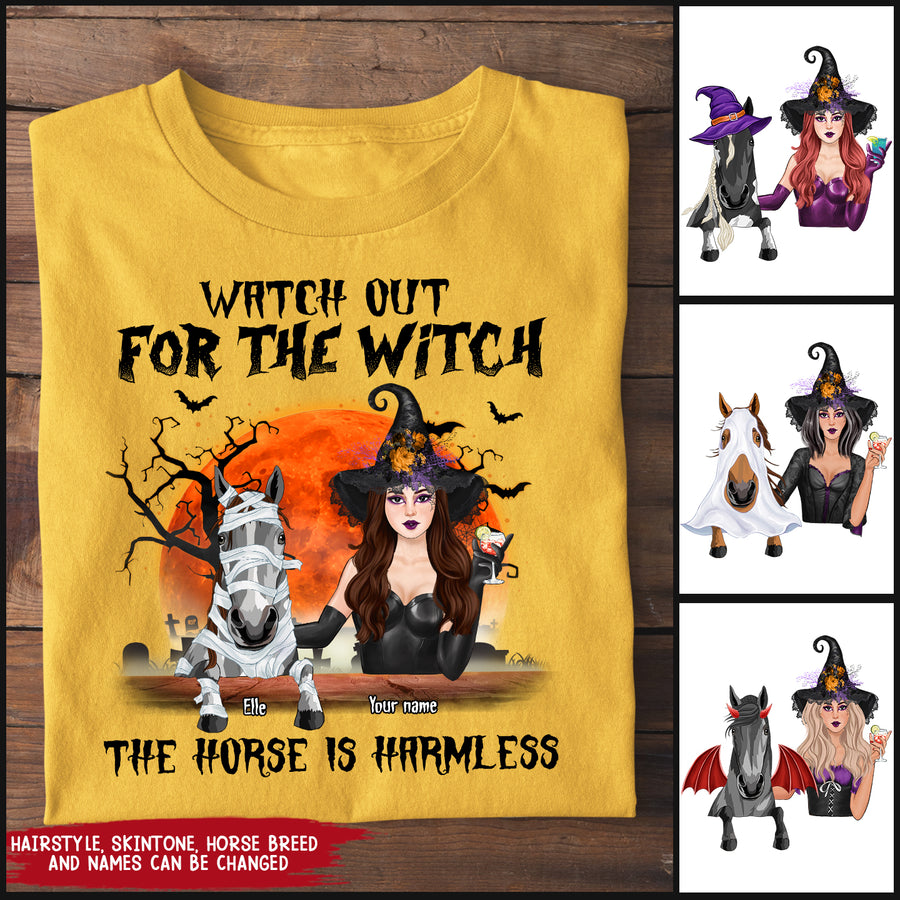 89Customized Watch out for the witch The horse is harmless halloween personalized shirt