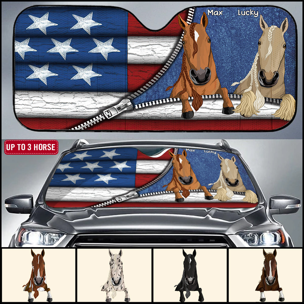 89Customized America Horse flag personalized car sun shade