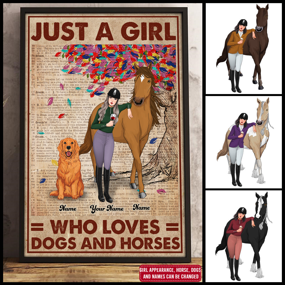 89Customized Just A Girl Who Loves Dogs and Horses Personalized Poster
