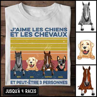 89Customized J’aime Les Chiens Et Les Chevaux Et Peut-être 3 Personnes T Shirt