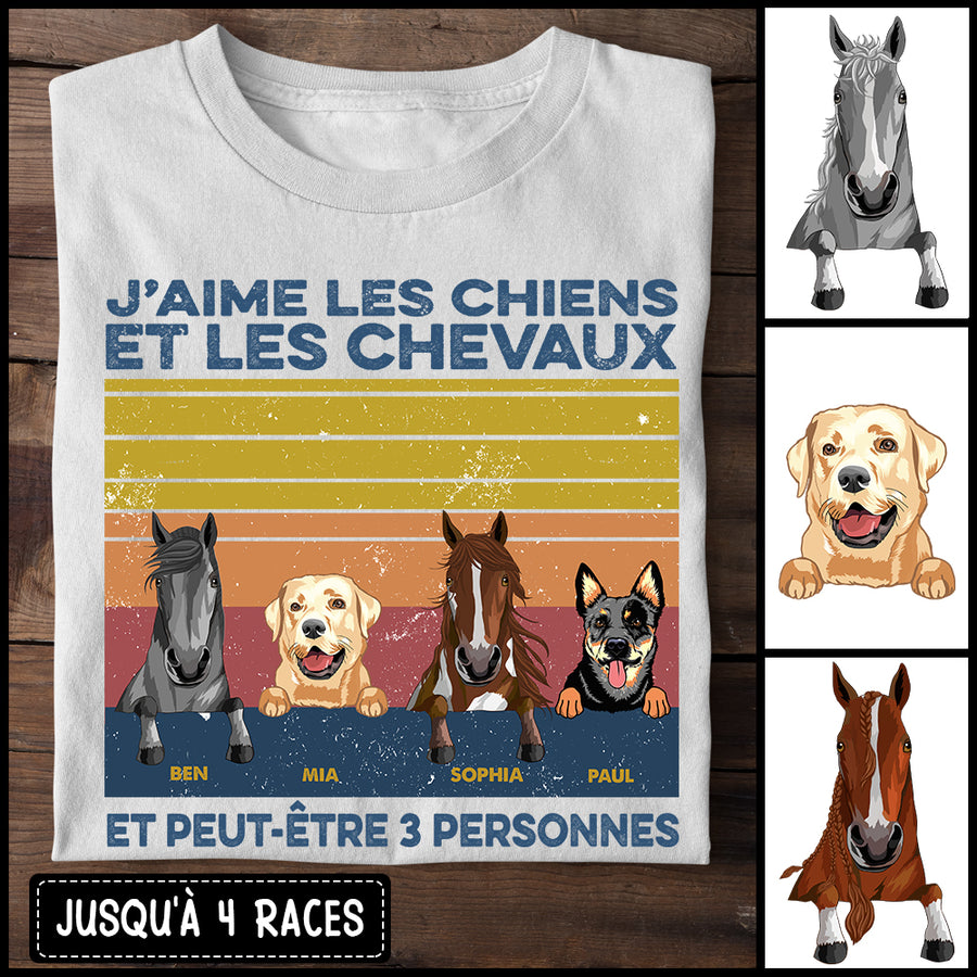 89Customized J’aime Les Chiens Et Les Chevaux Et Peut-être 3 Personnes T Shirt