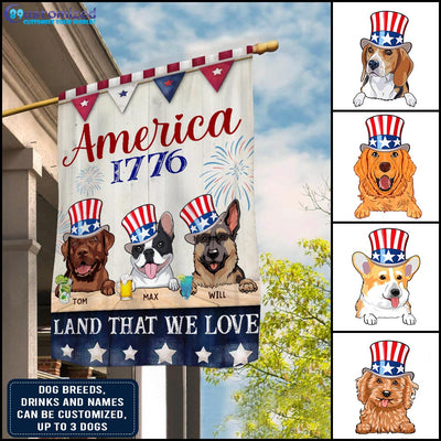 89Customized America 1776 Land that I love patriot dog Customized Garden Flag