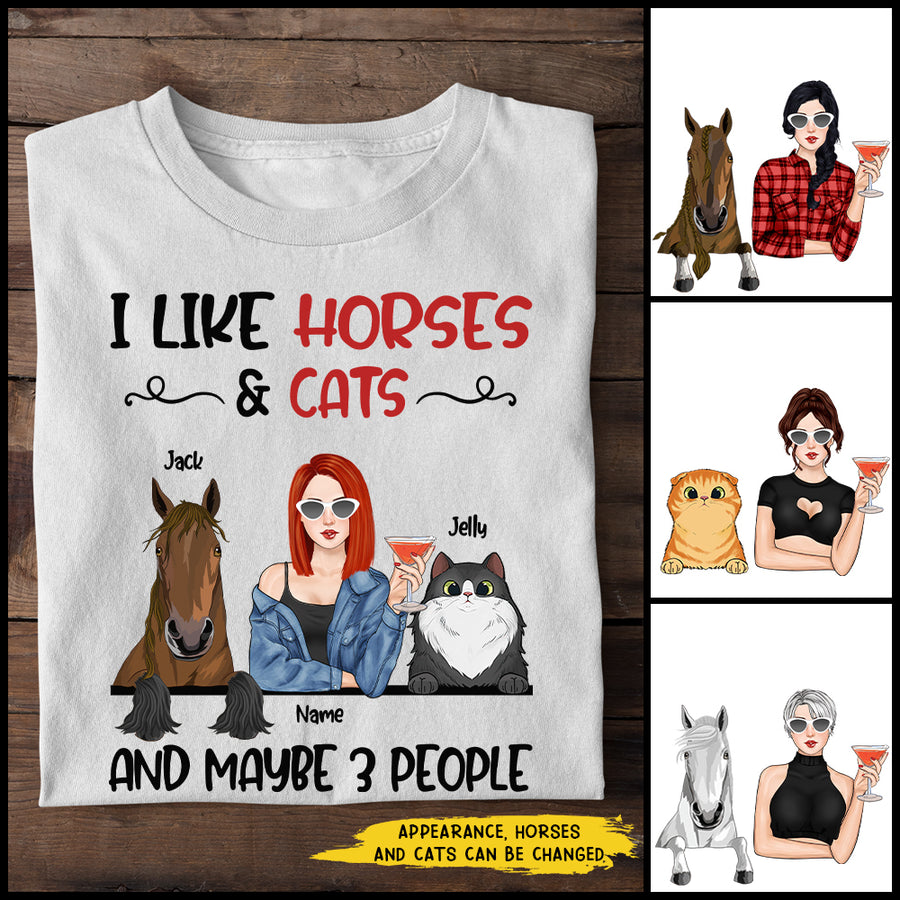 89Customized I like horses and cats and maybe 3 people personalized shirt