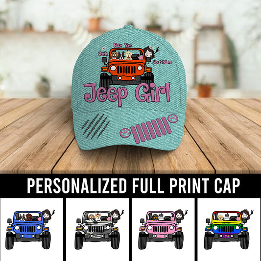Fastpeace Personalized Full Print Cap Jeep Girl Dog