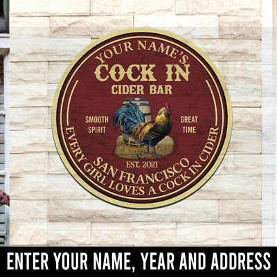 89Customized cock in cider bar personalized wood sign