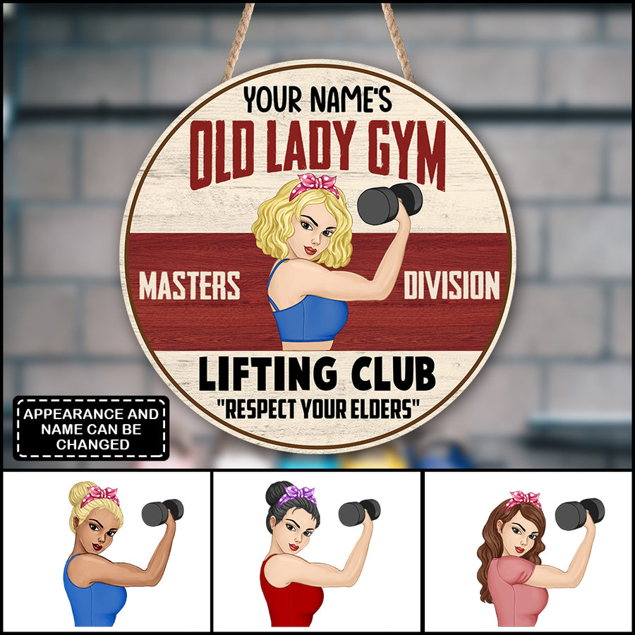 89Customized Old lady gym Customized Wood Sign