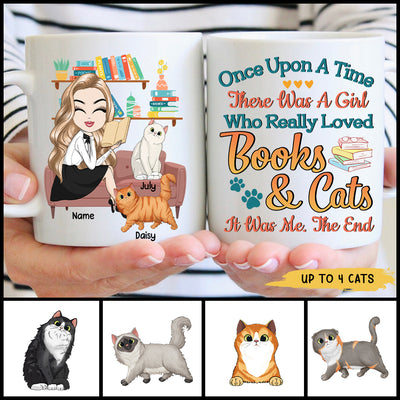 89Customized Once upon a time there was a girl who really loved books & cats Personalized Mug