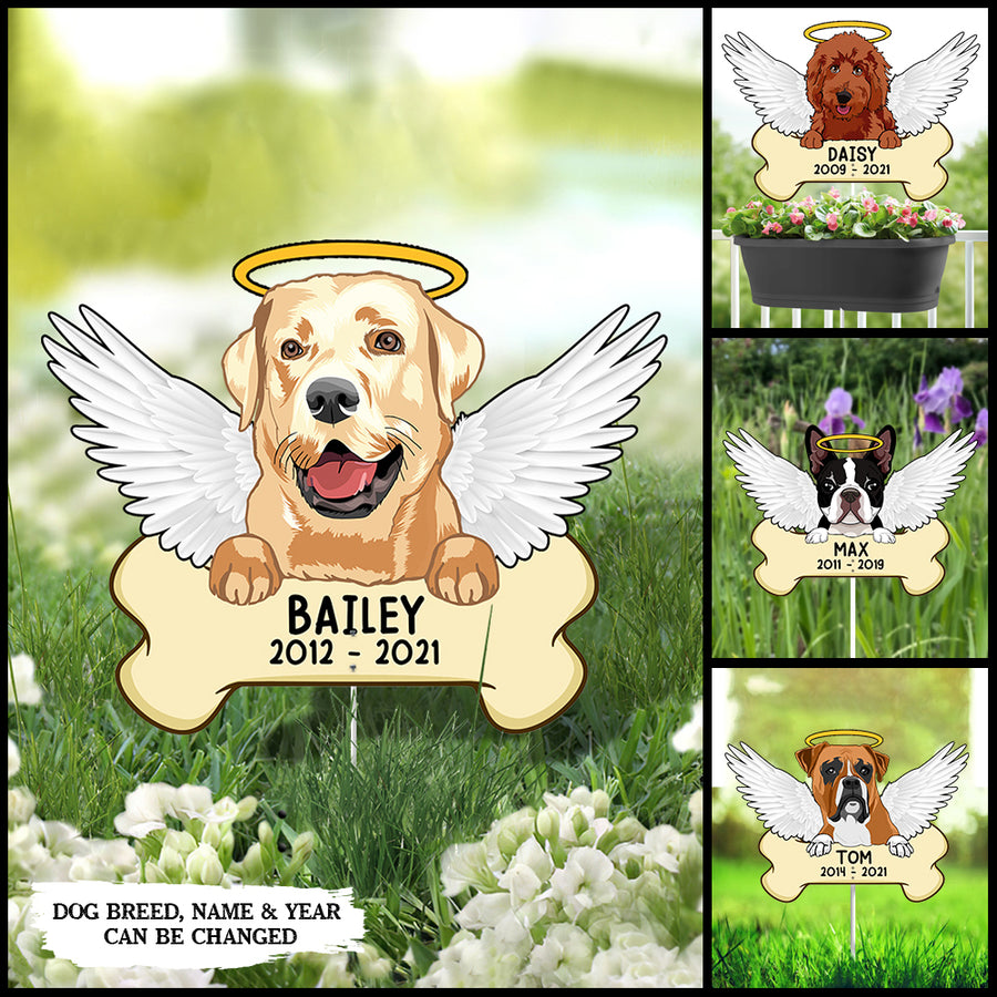 89Customized Dog Memorial Angel Dog With Bone Metal Garden Art