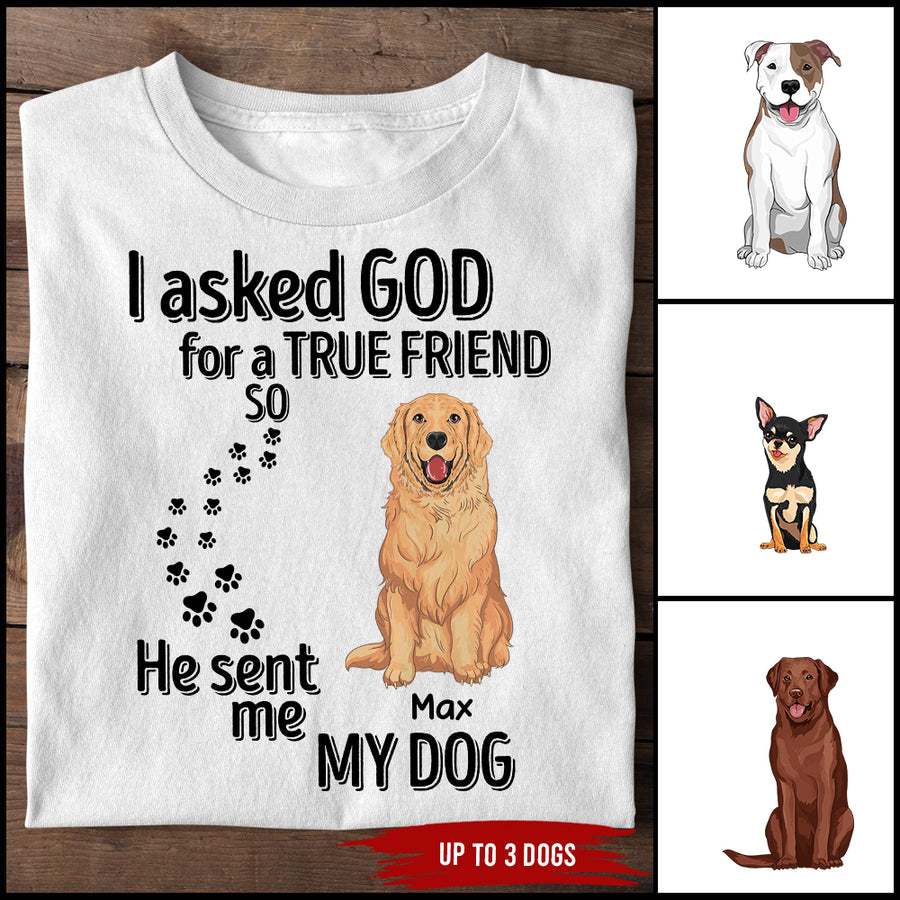 89Customized I Asked God For A True Friend So He Sent Me My Dog Personalized Shirt